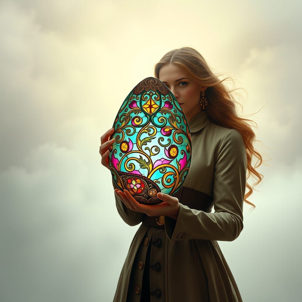 Baroque Futurist Easter Egg Celebration in Ethereal Light