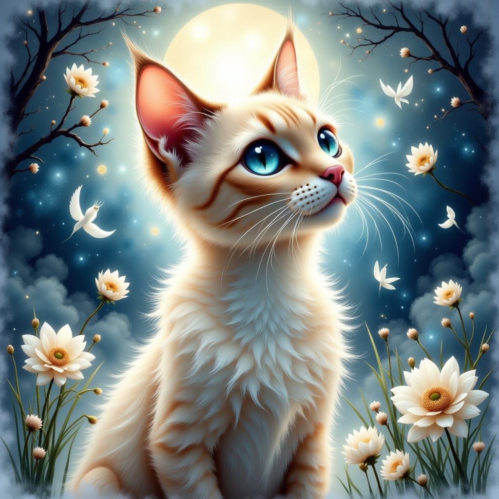 Ethereal Siamese Cat in Moonlight