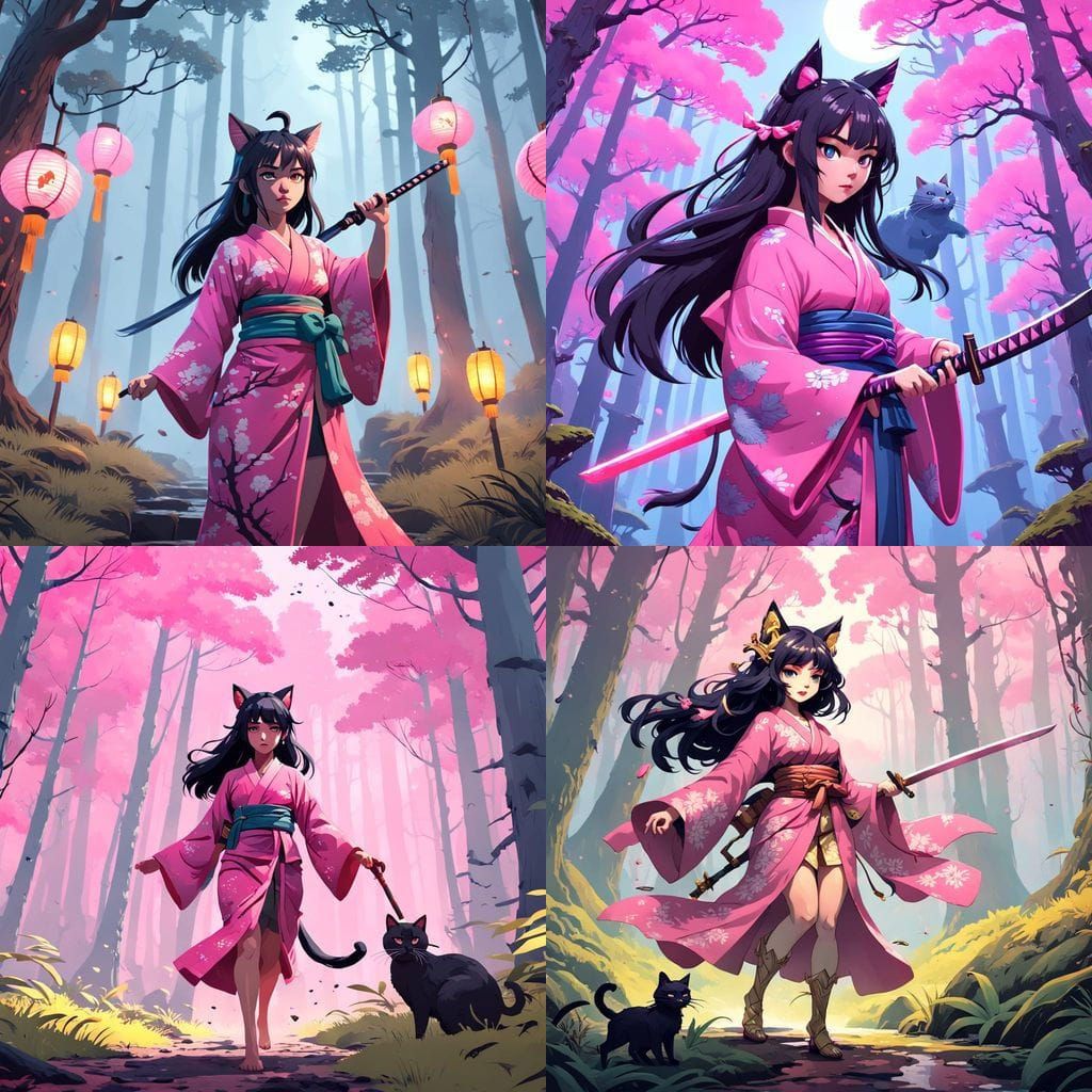 Cyberpunk Mecha Warrior Girl Pixel Art in Fantastical Forest