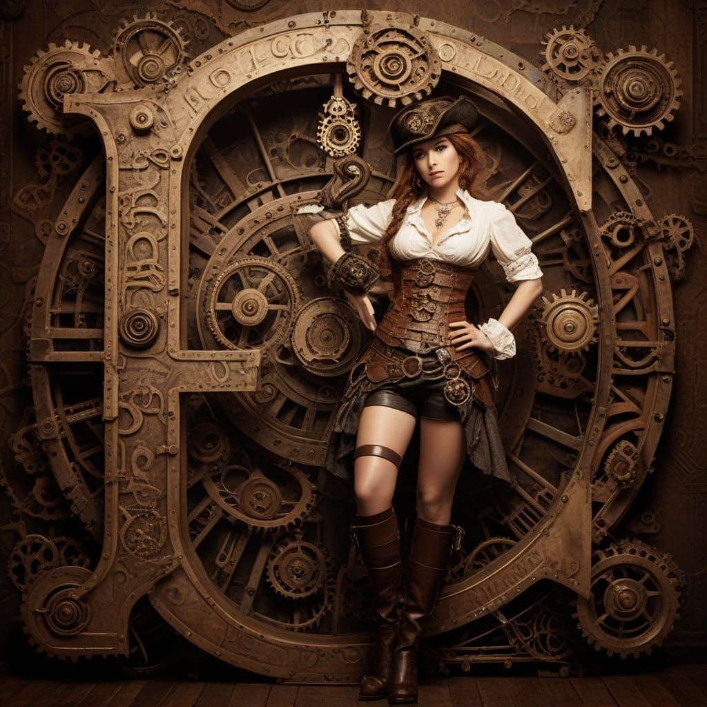 Steampunk Pirate Posing Against Letter P