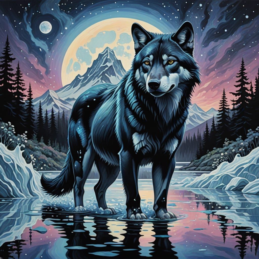 Ethereal Wolf in Monochromatic Opalescent Hues