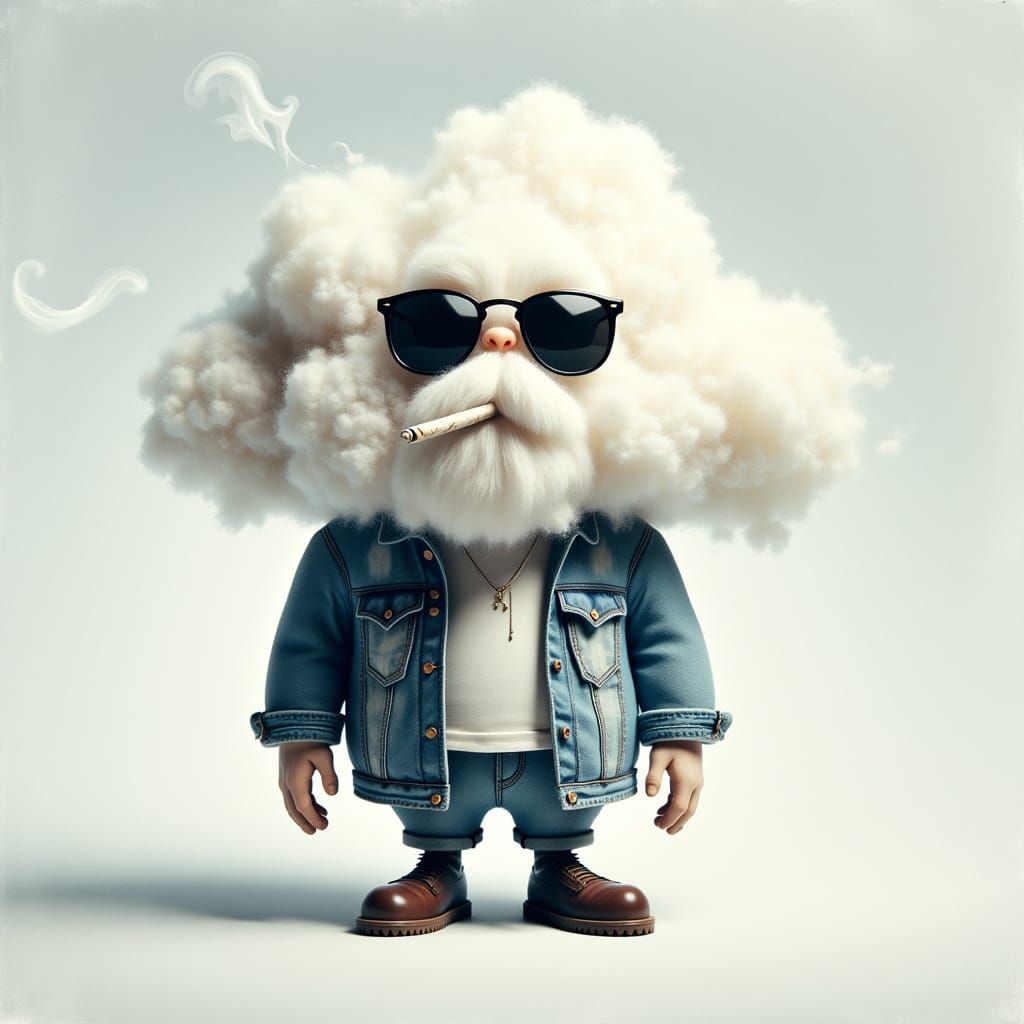 Cartoon Cloud Character Smoking a Blunt