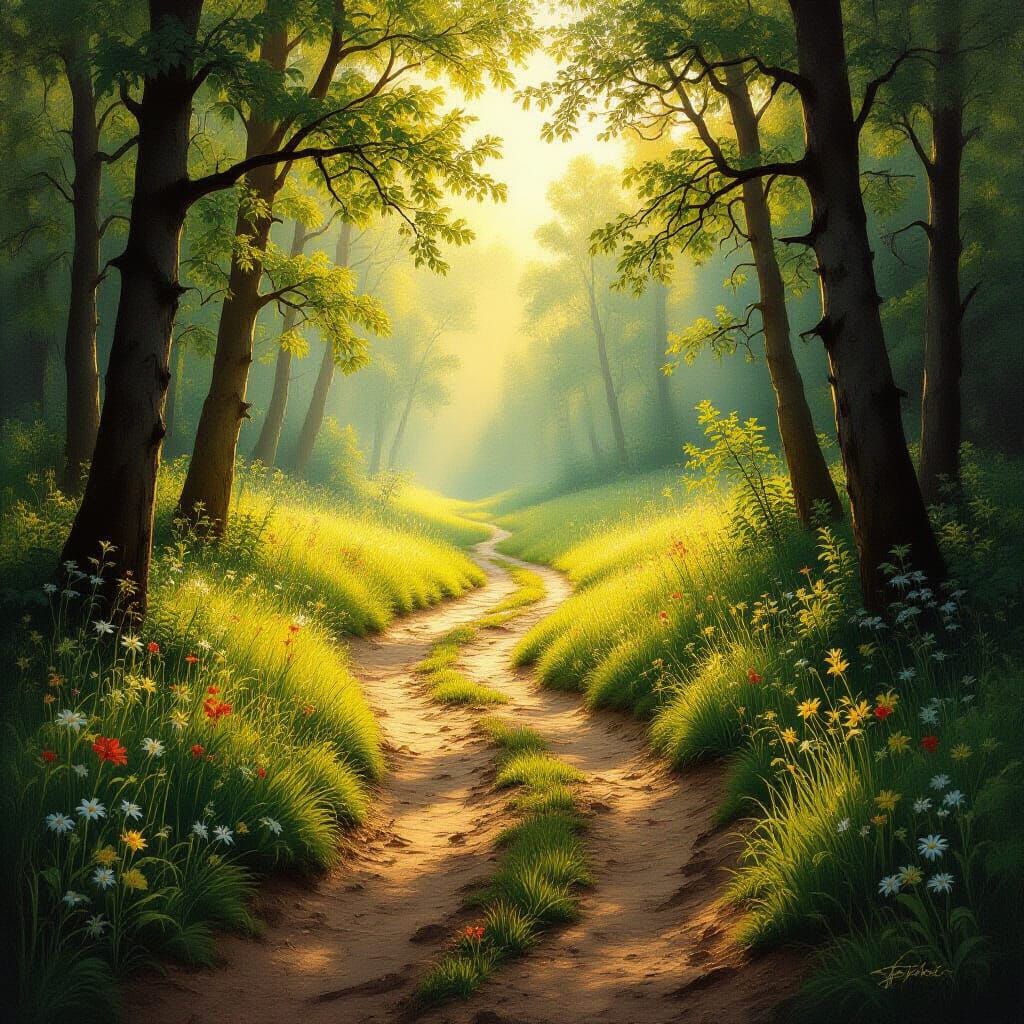 Forest Path Divergence in Golden Light