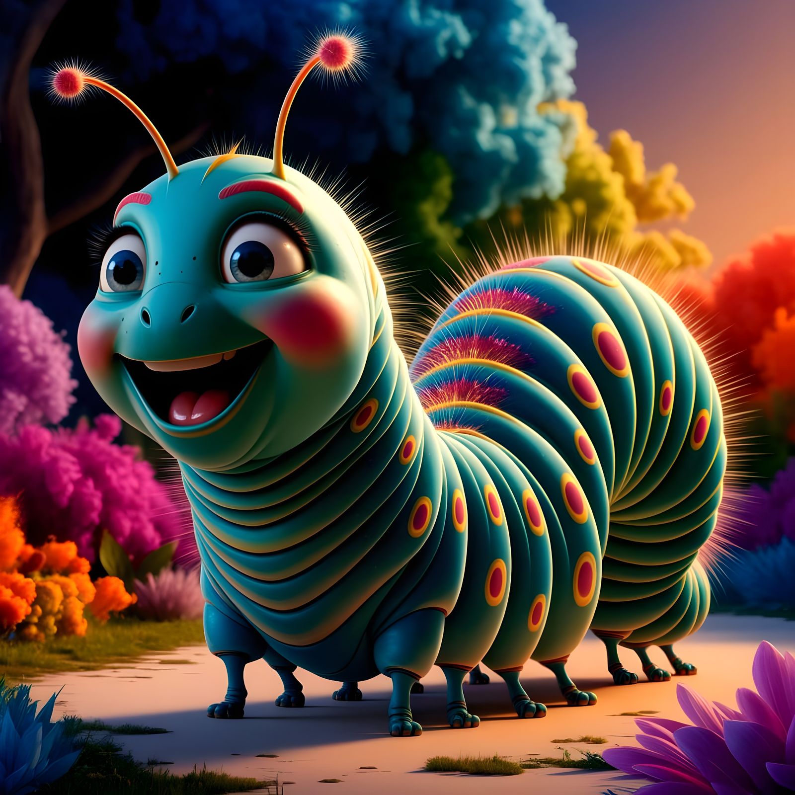 Hyper-Realistic Caterpillar Concept Art with Vibrant Colors