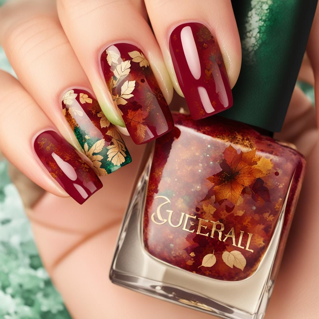 Green Floral Cheetah Nail Art with Gold Accents