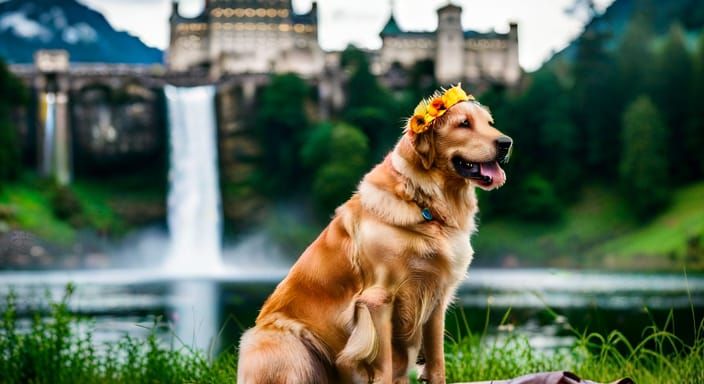Retriever Dog Posing with Tiara, Professional Photography