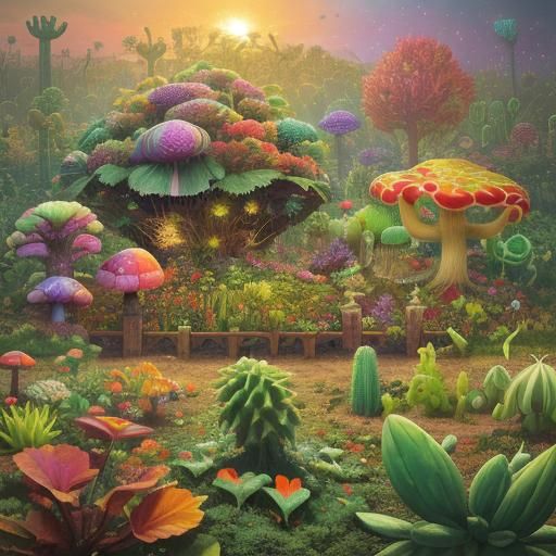 Psychedelic Fractal Farm in Vivid 3D Render