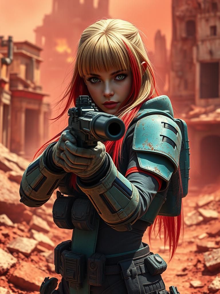 Space Marine in Alien Ruins: Photorealistic Movie Still