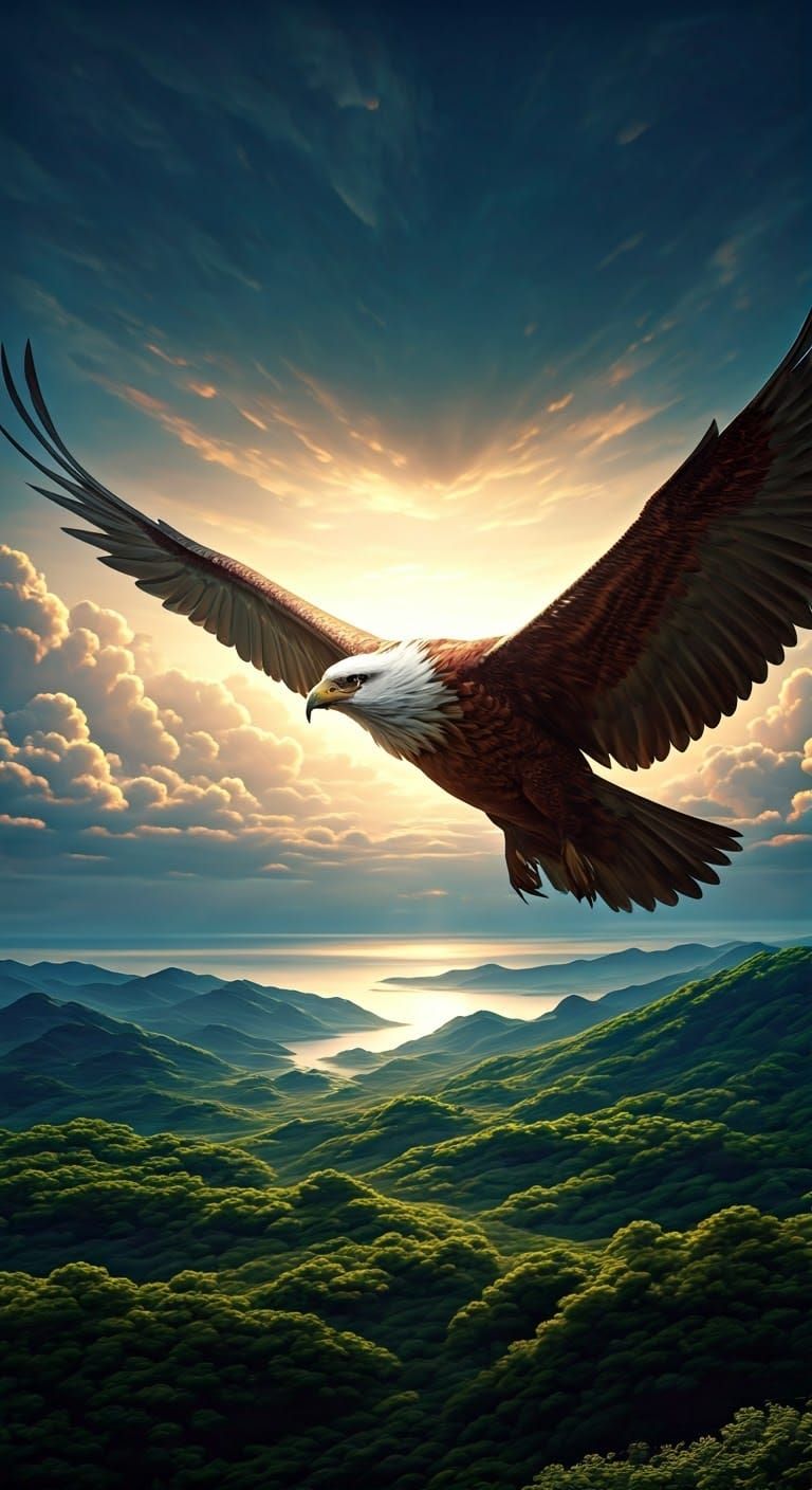 Majestic Bird Soaring Through Surreal Landscape