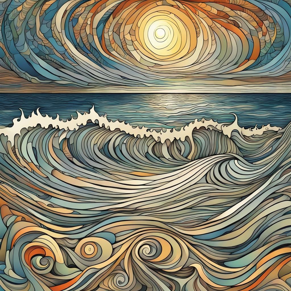 Seaside Sunset in Van Gogh Style