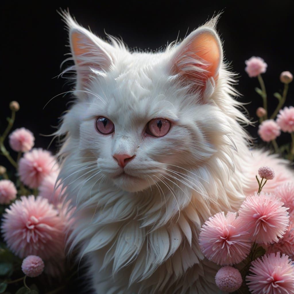 Hyperrealistic Fluffy Kitten Made of Pink Pom Poms