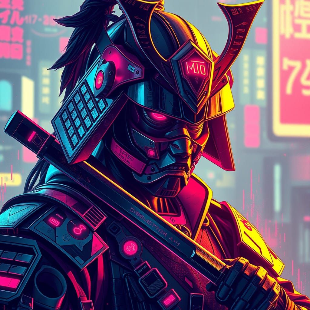 Cyberpunk Samurai in Neon Realms