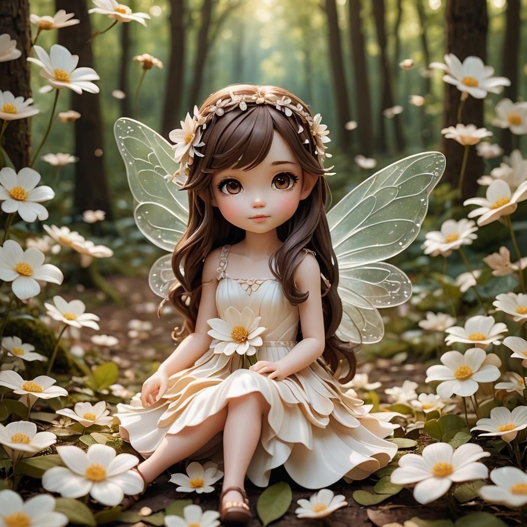 Cute Chibi Fairy Girl with Ivory Wings