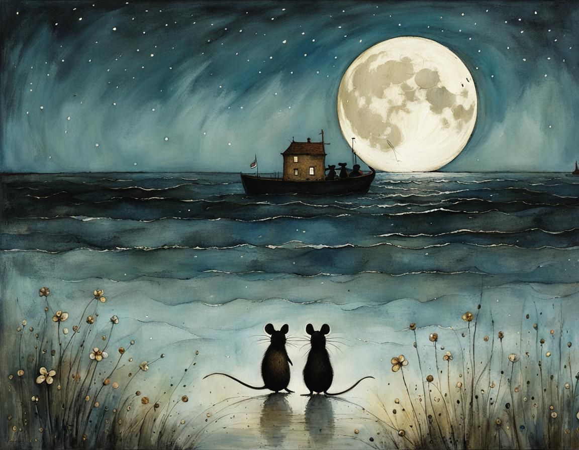 Magical Mice Under Moonlight: Whimsical Illustration