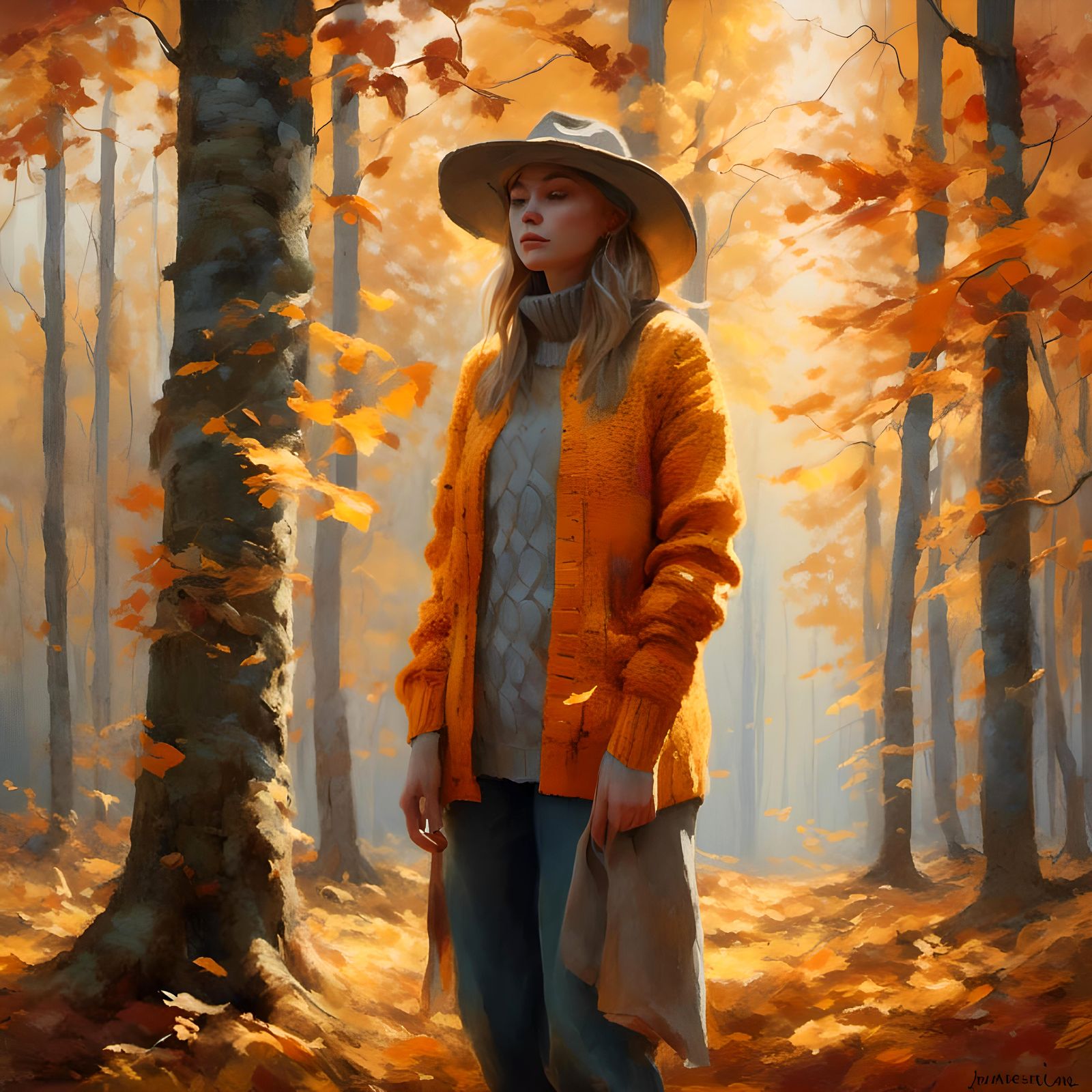 Autumn Leaves in September, Oil Painting