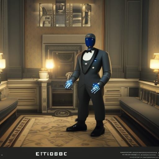 Robot Butler in Mansion: 3D Game Cinematic Art