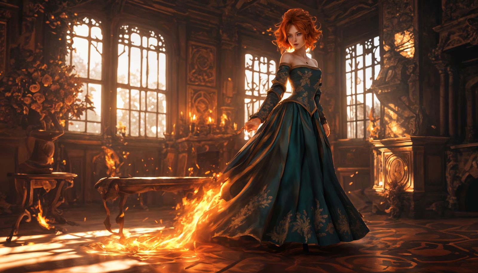 Goddess Emerges from Embers, Confident and Fiery