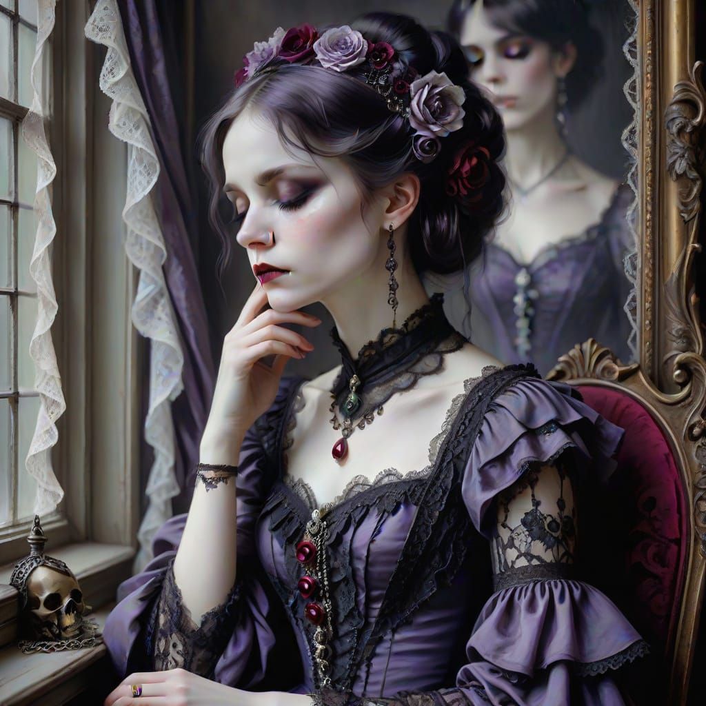 Ethereal Victorian-Era Gothic Beauty in Lavish Purple Attire