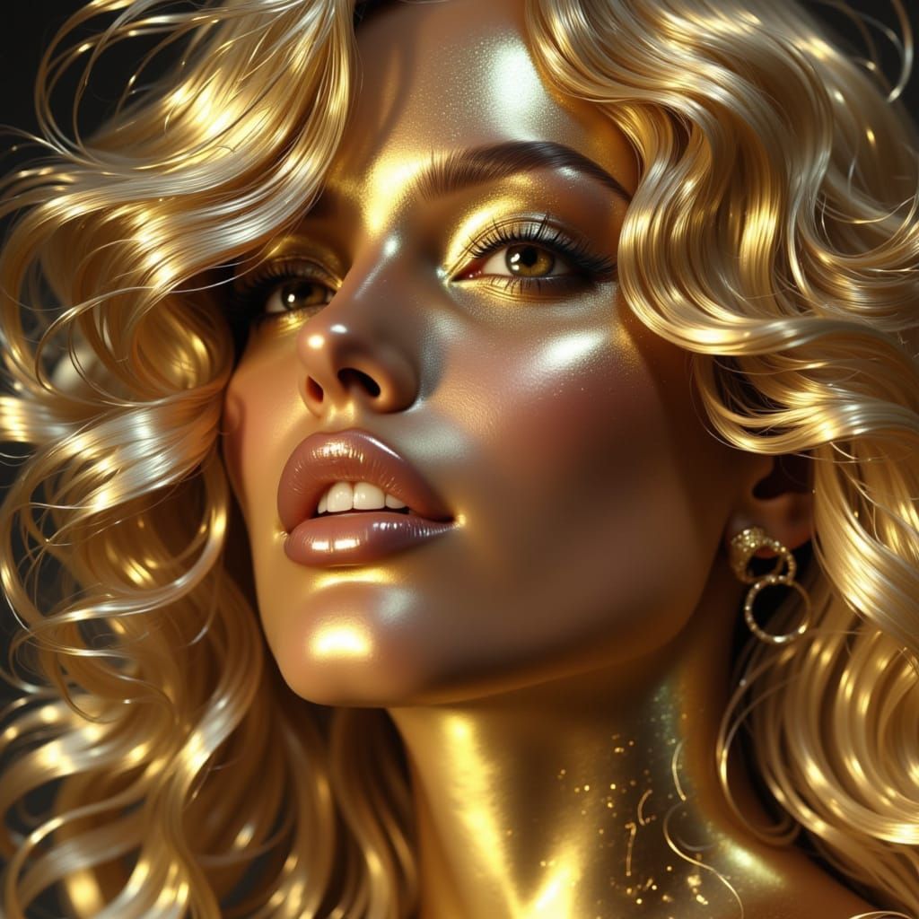 Iridescent Gold Woman with Holographic Hair