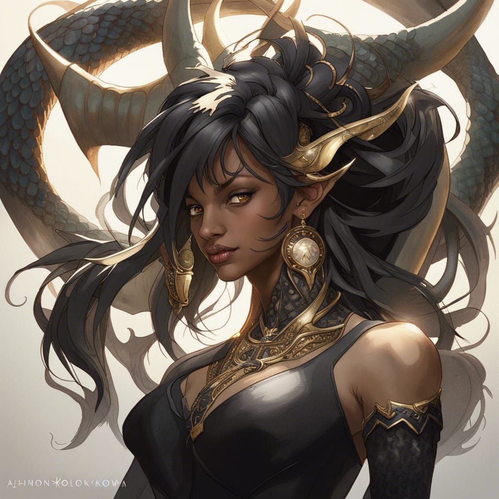Elegant Black Dragon Portrait in Detailed Digital Art