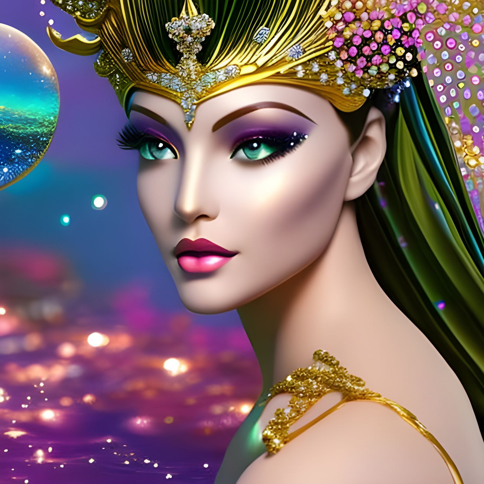 Diva Mermaid in Sparkling Bubbles, Vintage Print