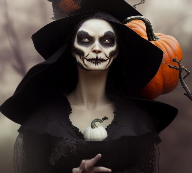 Halloween Witch with Pumpkins in Fantasycore Style