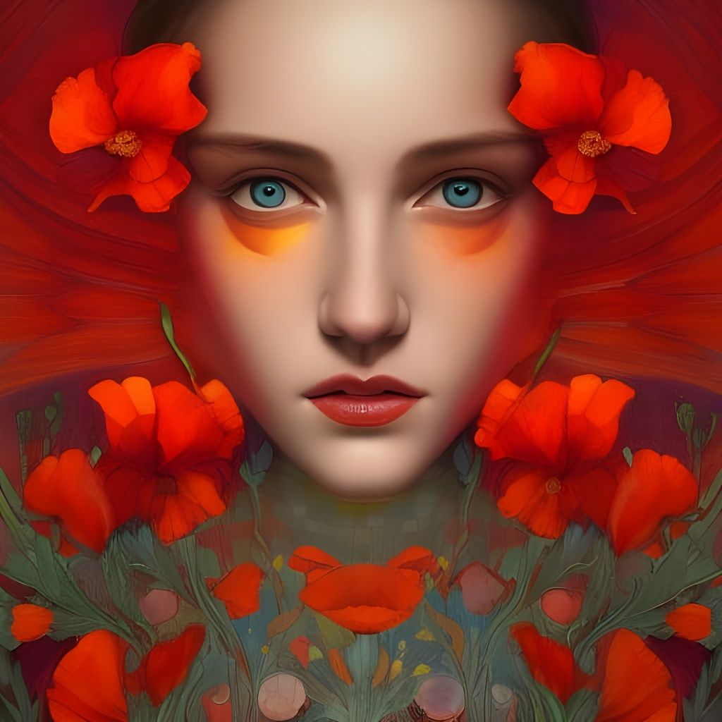 Poppies in Stained Glass Mosaic Style