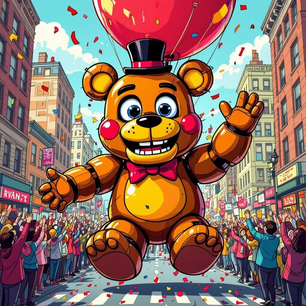 Freddy Fazbear Balloon in Macy's Parade, Cartoon Style