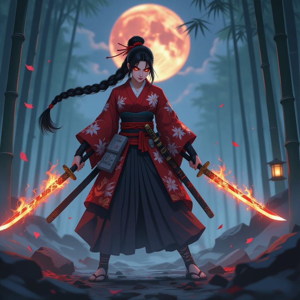 Fierce Demon Slayer with Enchanted Katanas