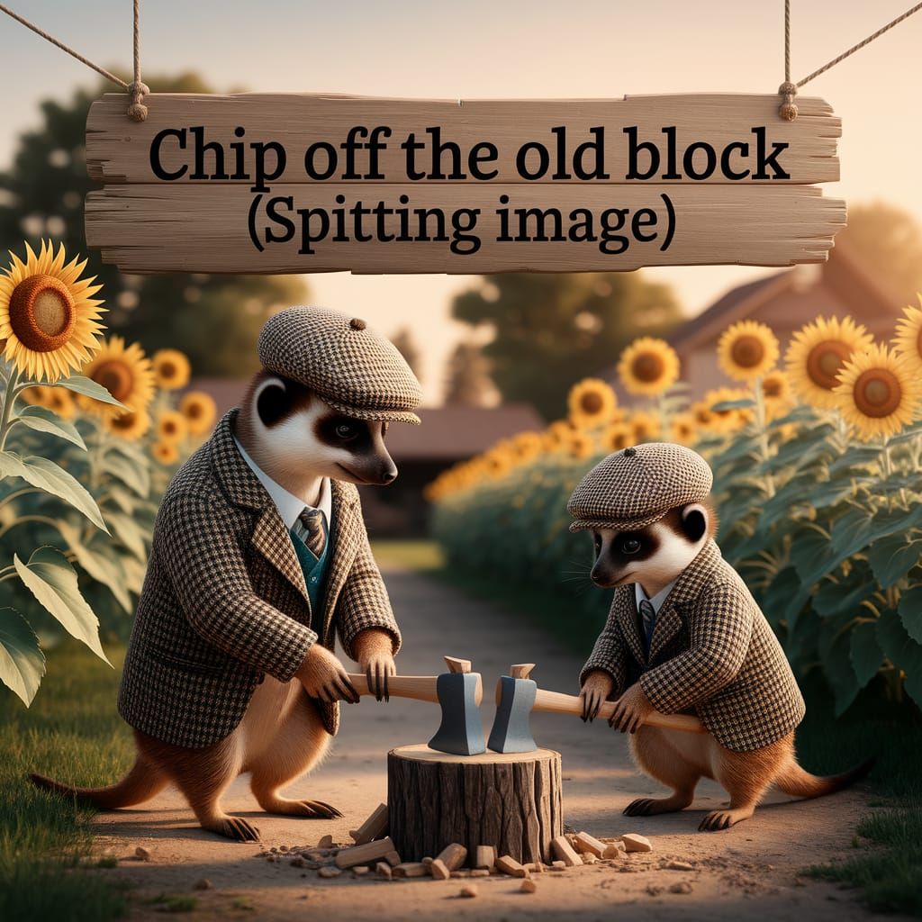 Father and Son Meerkats Chopping Wood as Digital Art