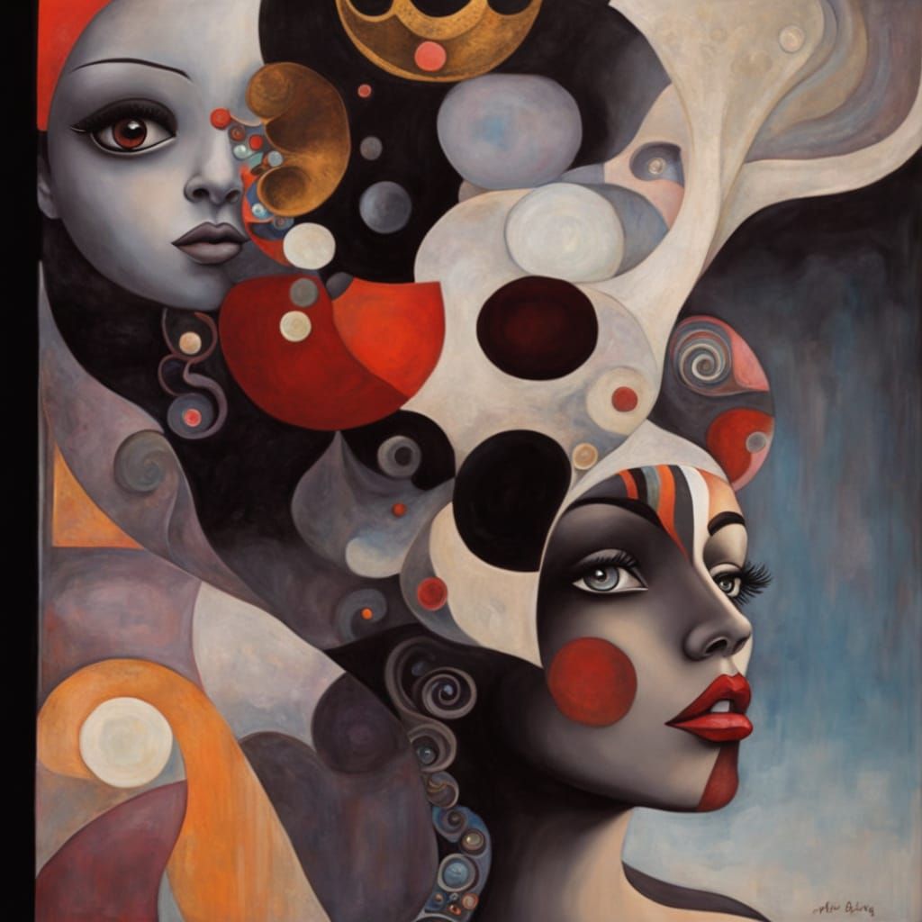 Surreal Queen of the Cosmos in Vibrant Art Nouveau Style