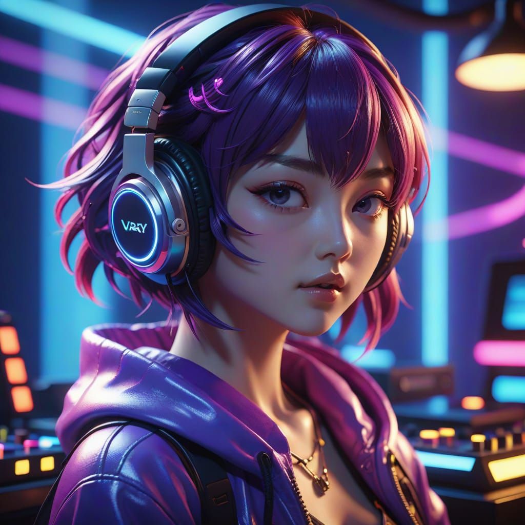 DJ Performance in Cyberpunk Anime Style