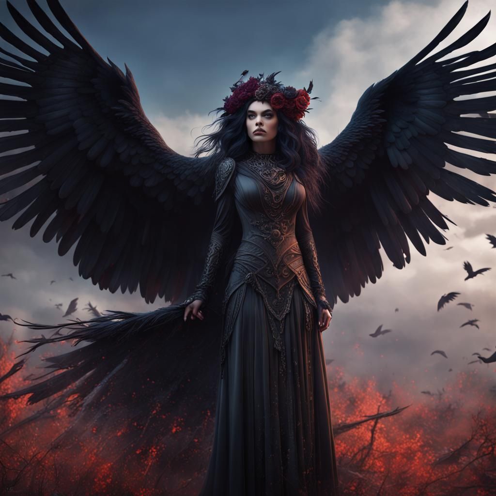 Gothic Raven Goddess in Detailed Matte Painting