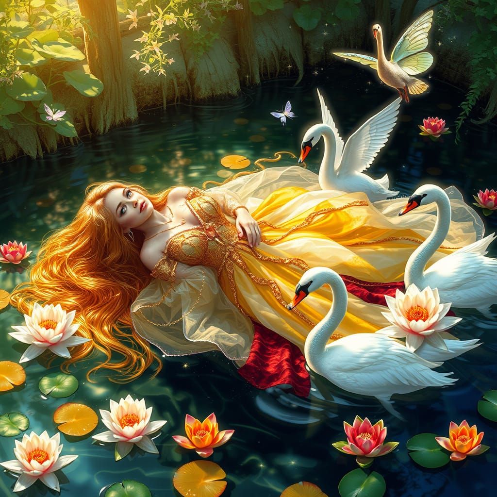 Enchanted Lady in Hidden Realm Pond Scene
