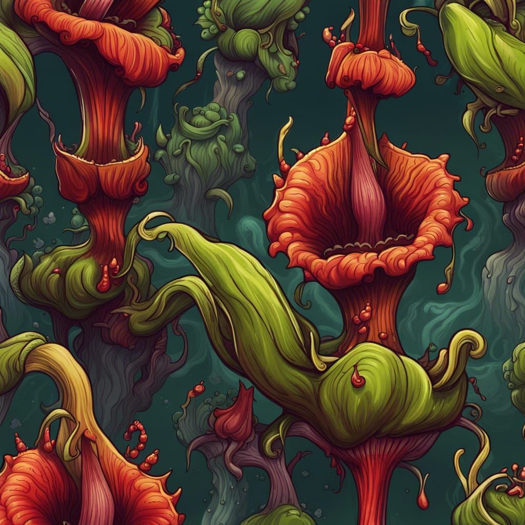 Cartoon Carnivorous Plant for T-Shirt, Detailed Matte Painti...