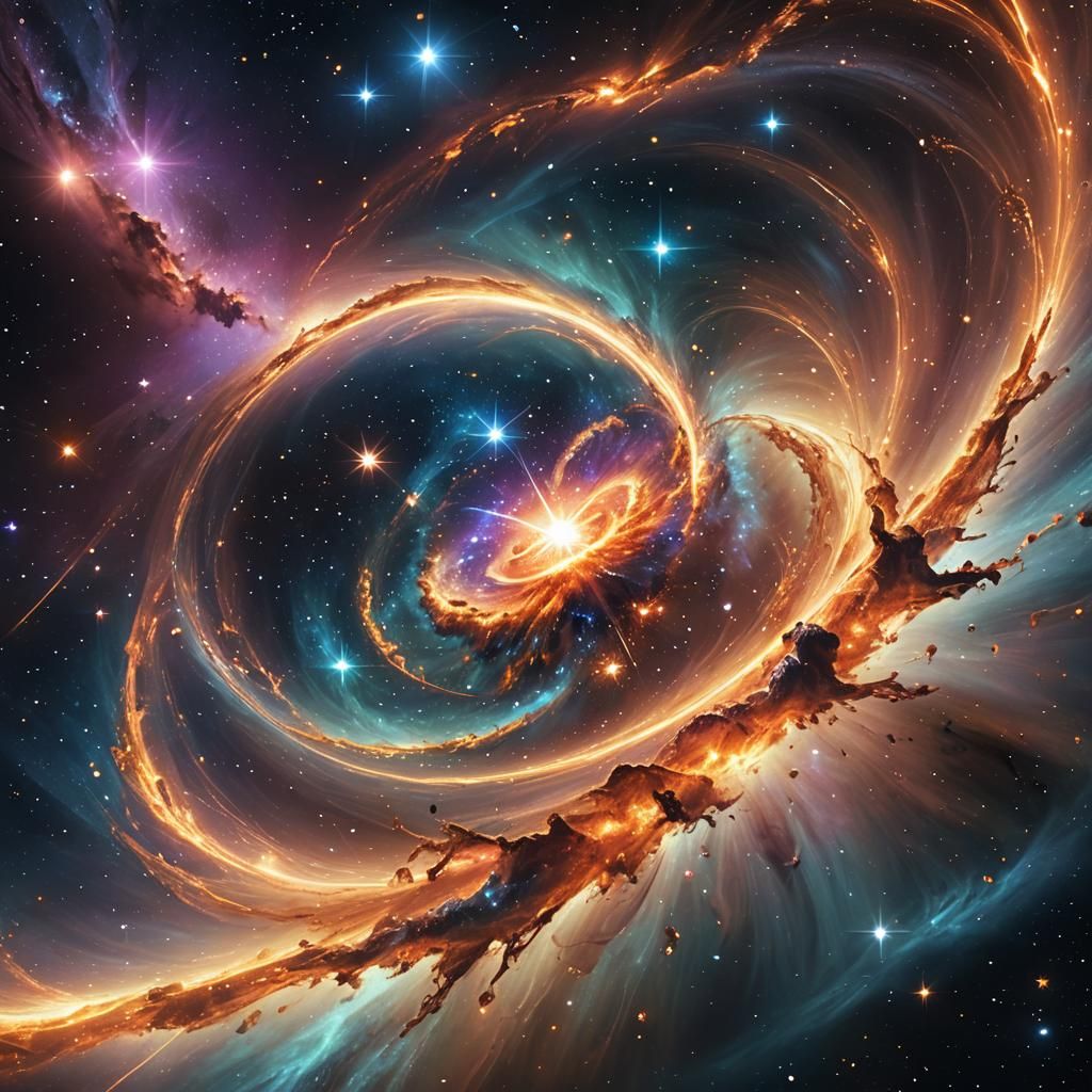 Glowing Star with Swirling Memories in Space
