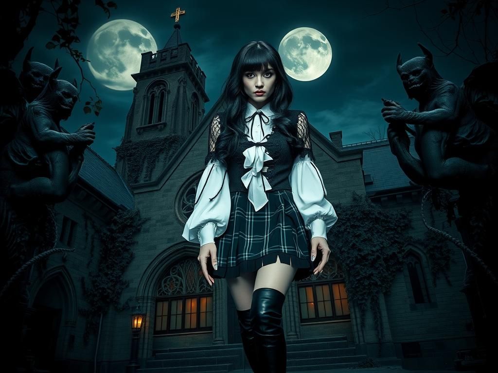Gothic Schoolgirl in a Sinister Setting