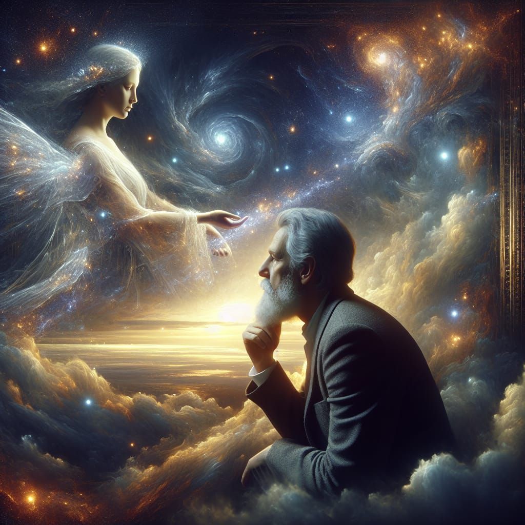 Contemplative Man's Vision of Heaven as Digital Matte Painti...