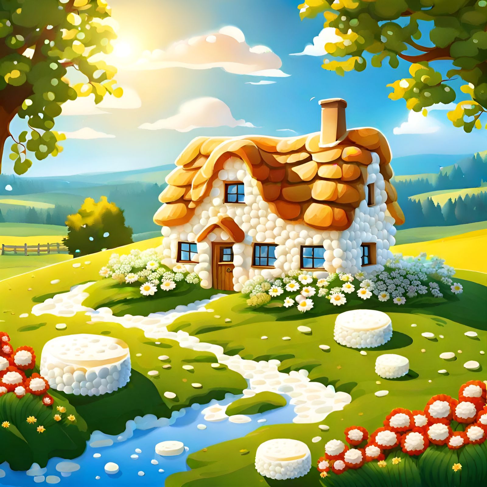 Cottage Cheese Cottage in Sunny Landscape