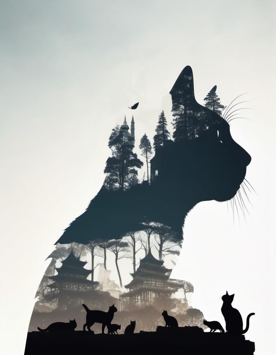 Surreal Cat Silhouette with Double Exposure Effect