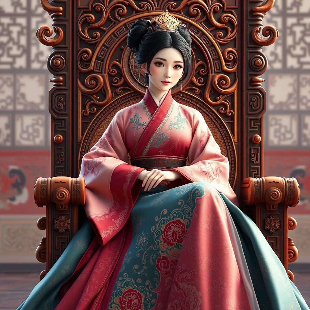 Korean Queen in Elegant Hanbok Attire
