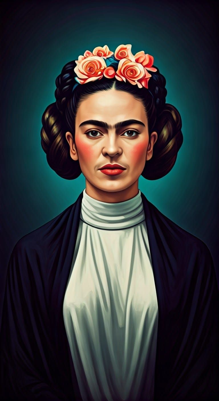 Cyberpunk Frida Leia Portrait in Bauhaus Style