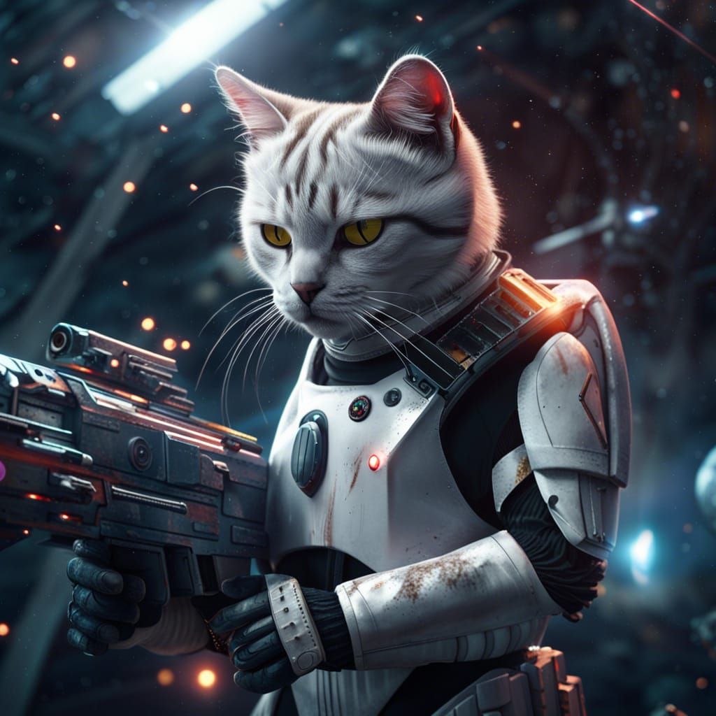Cat Stormtrooper on Spaceship: Detailed Matte Painting