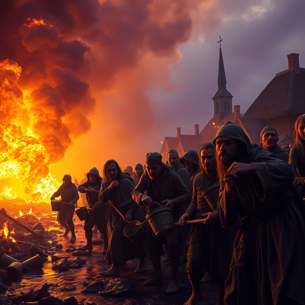 Medieval Villagers Battle Inferno in the Night