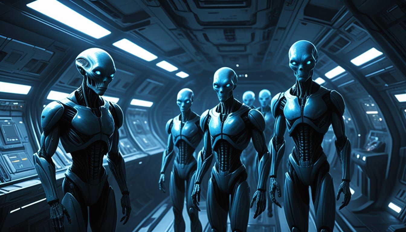 Sci-Fi Concept Art: Grey Aliens Inside Spaceship