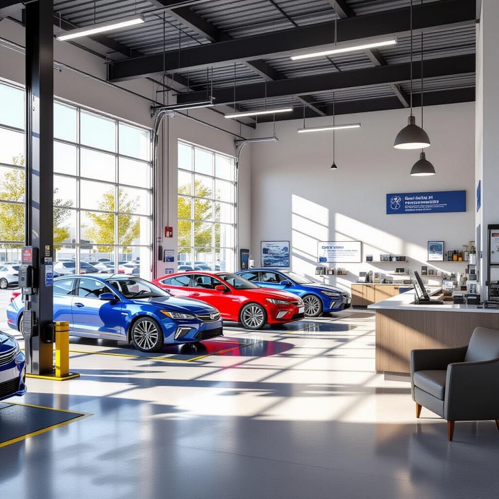 Modern Car Oil Change Center with Four Pit Bays
