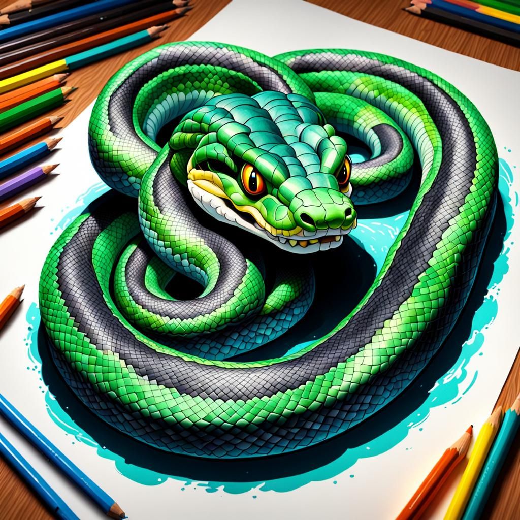 Colorful 3D Cartoon Anaconda Drawing