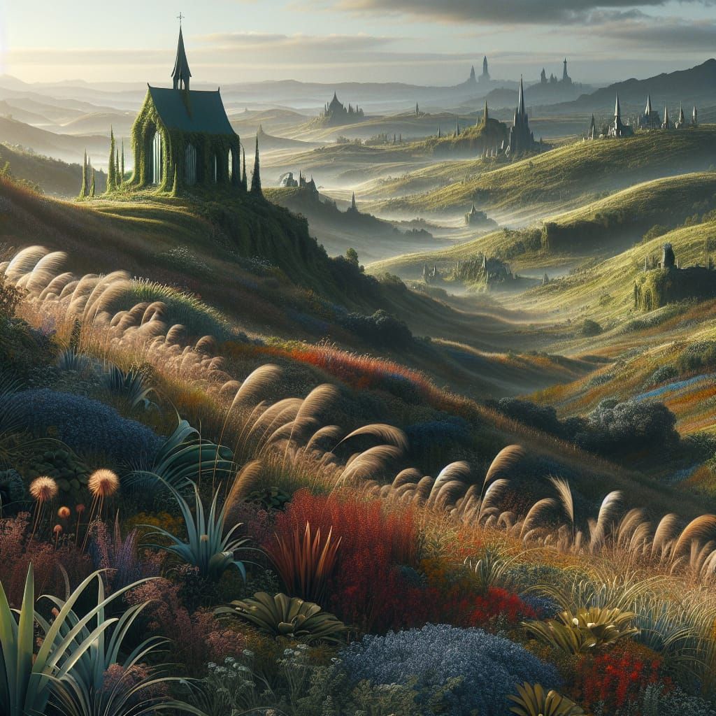 Chapel on Verdant Hill: Fantasy Landscape Art