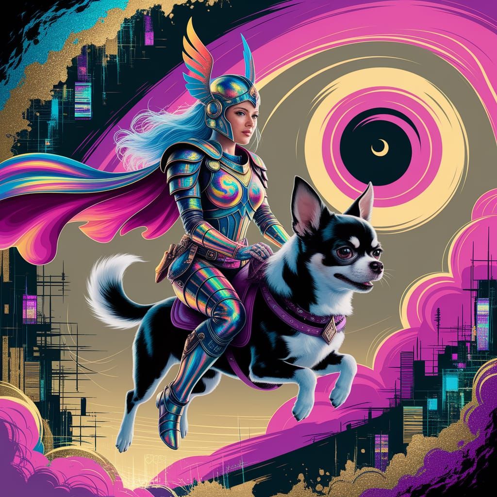 A valkyrie riding a chihuahua #01