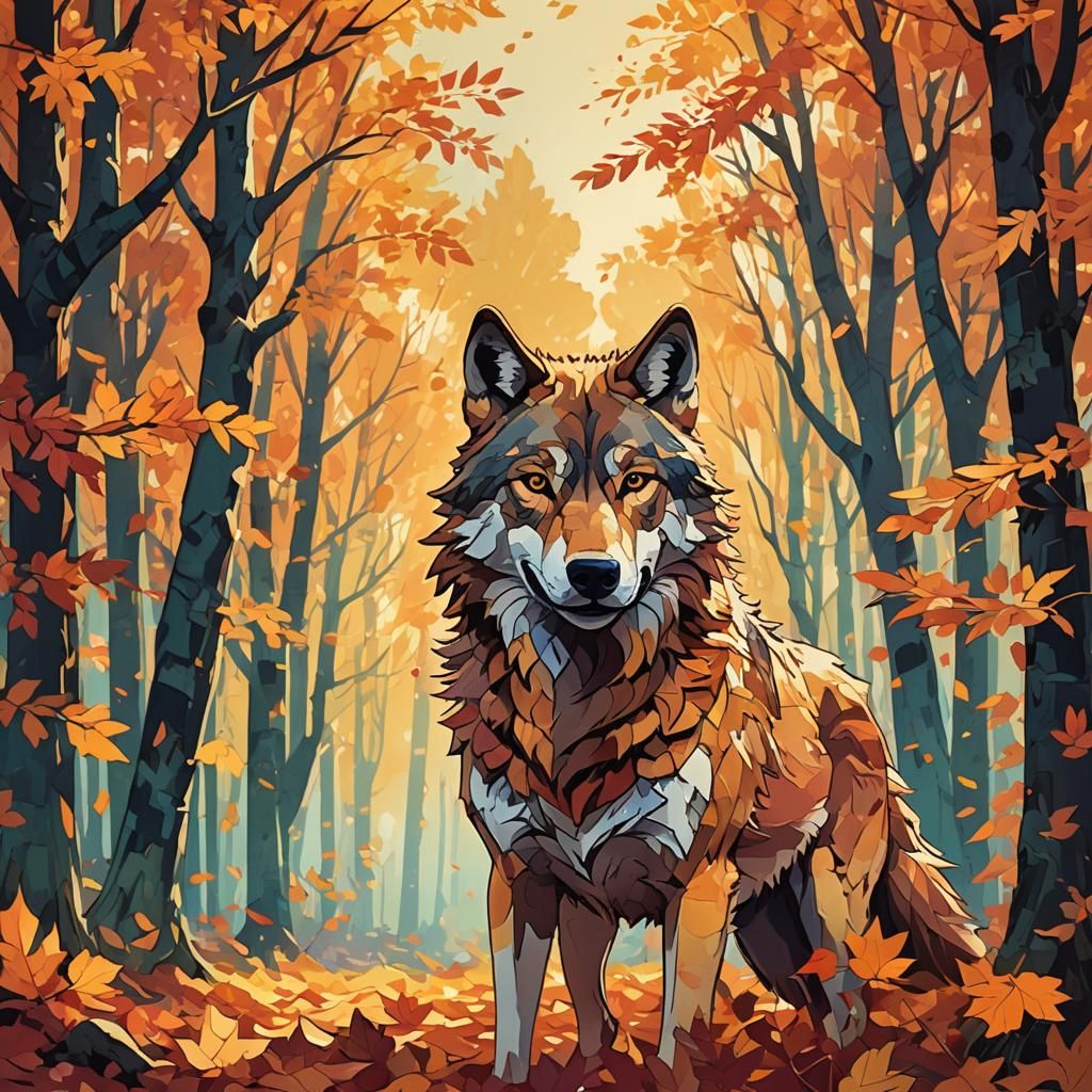 Autumnal Wolf in Fauvism Style